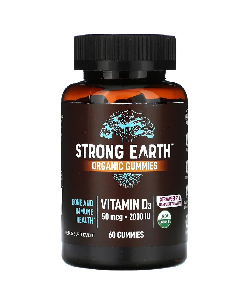 YumVs Strong Earth Organic Gummies Vitamin D3 Strawberry Raspberry 2 000 Iu 60 Gummies