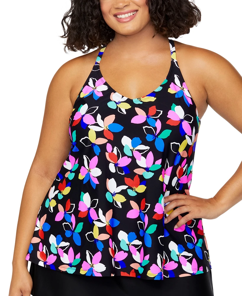 Island Escape Plus Printed Racer-Back Tankini, Exclusively at Macy's