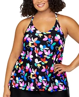 Island Escape Plus Printed Racer-Back Tankini, Exclusively at Macy's