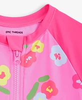 Epic Threads Toddler And Little Girls Floral Print Long-Sleeve Rash Guard, Exclusively at Macy's