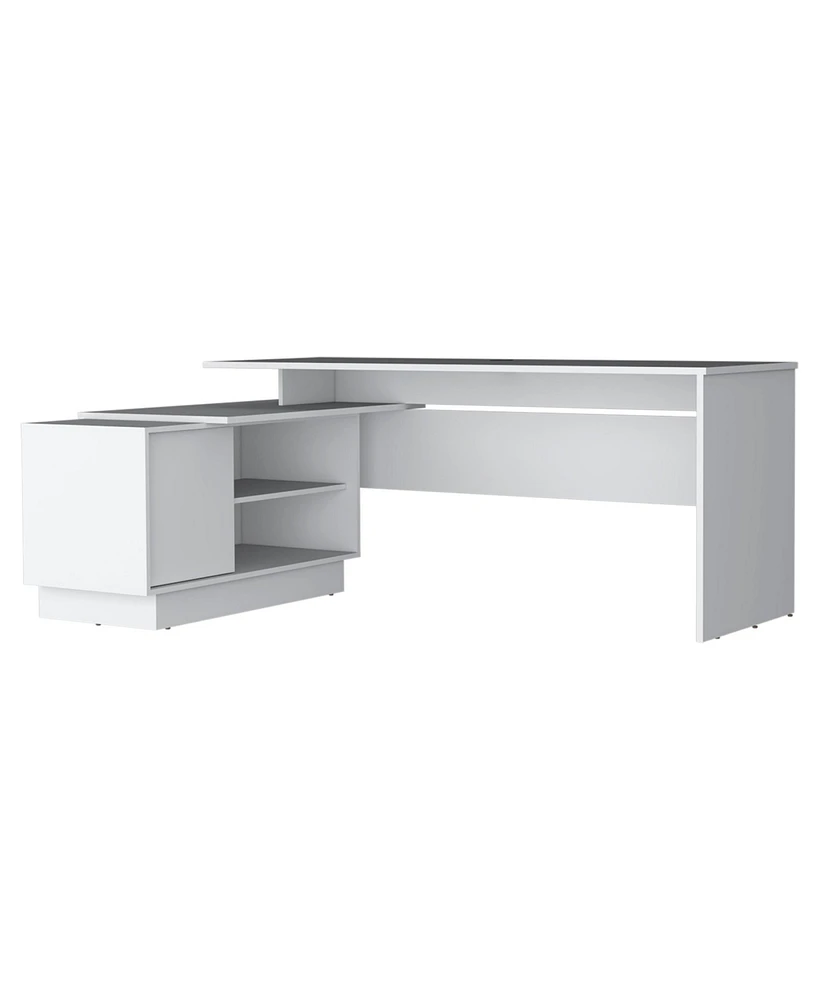 Depot E-Shop Pelican L-Shaped Desk, 1 Door, 5 Shelves, White