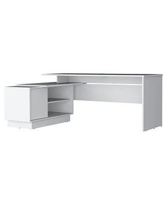 Pelican L-Shaped Desk, 1 Door, 5 Shelves, White