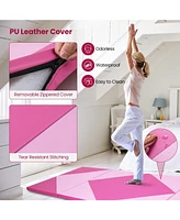 Hongge 4-Panel Pu Leather Folding Exercise Gym Mat with Hook and Loop Fasteners