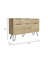 Depot E-Shop Begonia Double Dresser, Four Drawers, Superior Top, Hairpin Legs, Light Oak