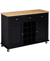 Kings Brand Furniture Wine Rack Sideboard Buffet Server Console Table With Storage (Black)