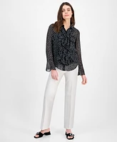 Anne Klein Women's Ruffled Polka Dot Shirt