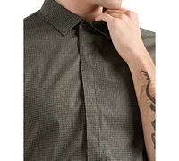 A|X Armani Exchange Men's Short Sleeve Grid-Print Stretch Button Front Shirt