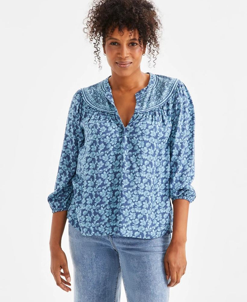 Style & Co Women's Printed Split-Neck Shirt, Exclusively at Macy's