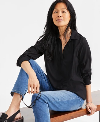 Style & Co Women's Johnny Collar Long-Sleeve Shirt, Exclusively at Macy's