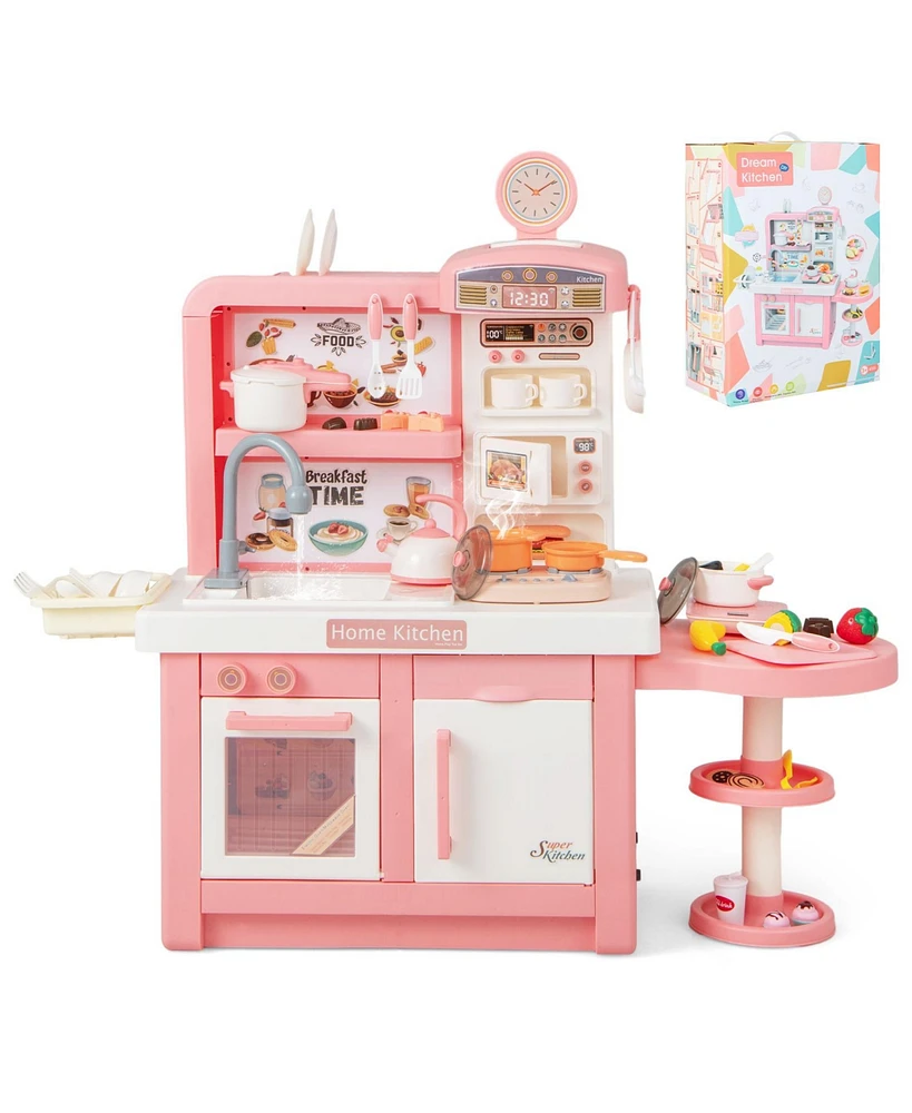 Hongge Kids Play Kitchen Toy with Stove Sink Oven with Light and Sound-Pink