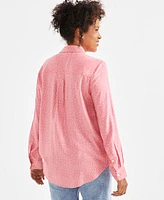 Style & Co Women's Heart Printed Button-Front Shirt, Exclusively at Macy's