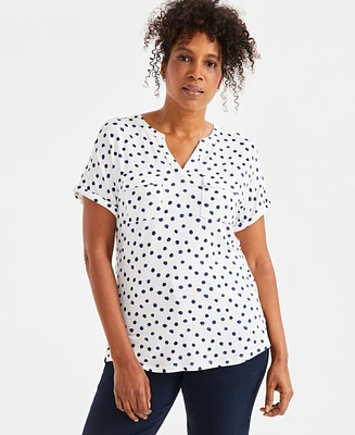 Style & Co Women's Printed Split-Neckline Short-Sleeve Top, Exclusively at Macy's