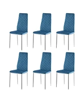 Streamdale Furniture Light blue modern simple style dining chair fabric chrome metal pipe diamond grid pattern restaurant home conference chair set of