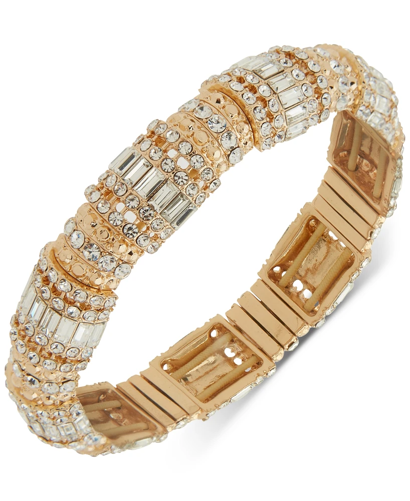 Karl Lagerfeld Paris Gold-Tone Crystal Round & Baguette Rondelle Stretch Bracelet