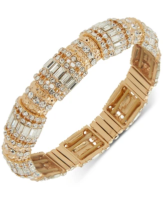 Karl Lagerfeld Paris Gold-Tone Crystal Round & Baguette Rondelle Stretch Bracelet