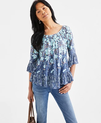 Style & Co Women's Printed On-Off Ruffled Blouse, Exclusively at Macy's