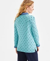 Style & Co Petite Heart Flip Core Crewneck Long Sleeve Sweater, Exclusively at Macy's