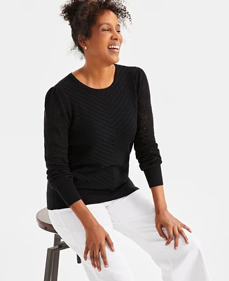Style & Co Women's Pointelle Crewneck Sweater, Exclusively at Macy's