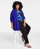 Anne Klein Plus Size Monterey Open Front Cardigan Printed Triple Pleat V Neck Top Hollywood Slim Fit Ankle Pants