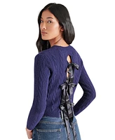 Steve Madden Women's Jeany Bow Back Cable Knit Sweater