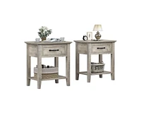 gaomon Grey Nightstands Set of 2, End Table with Drawer, Side Table for Spaces, 2 Tiers Storage Shelves with Dresser, Bedside Table for Living Room, B