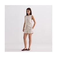 Reistor Women's Cotton Tweed Vest Jacket Set Cream