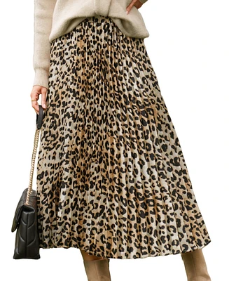 Cupshe Women's Leopard Pleated Midi Skirt