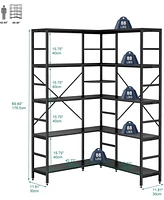 gaomon 5-Tier L-Shaped Corner Bookshelf - Industrial Tall Bookcase with Heavy-Duty Metal Frame for Bedroom, Living Room, and Home Office