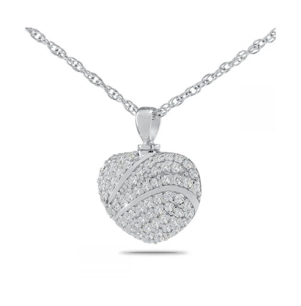 Sterling Silver .925 Cremation White Stone Heart 1 inch Pendant with 18 inch Necklace