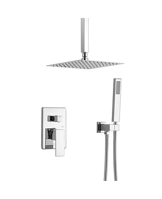 Mondawe 10 Inches Brass Bathroom Shower System Luxury Rain Mixer Shower Combo Set Wall Mounted