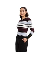 Ellen Tracy Women's Crew Neck Rib Sweater with Button Detail