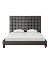 Inspired Home Telford Velvet Button Tufted Platform Bed King