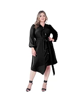 Standards & Practices Plus Asymmetrical Hem Button-Up Wrap Lantern Sleeve Dress