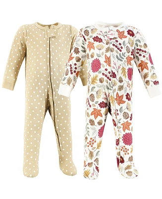 Hudson Baby Baby Girls Thermal Zipper Sleep and Play 2pk, Acorn Botanical, 6-9 Months