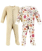 Hudson Baby Baby Girls Thermal Zipper Sleep and Play 2pk, Acorn Botanical, 6-9 Months