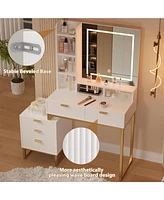 gaomon Makeup Vanity Desk with Mirror and Lights, Vanity Table with 5 Drawers