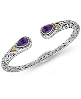 Devata Amethyst & Bali Cuff Bracelet in Sterling Silver and 18K Gold Accents