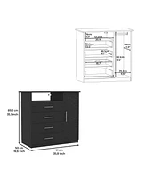 Depot E-Shop Rioja 4 Drawer Dresser, One Open Shelf, Superior Top, Single Door Cabinet, Black