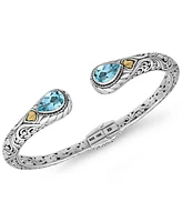 Devata Blue Topaz & Bali Cuff Bracelet in Sterling Silver and 18K Gold Accents, Large