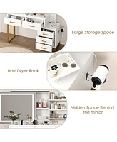 gaomon Vanity Desk with Mirror, Makeup Vanity Desk Charging Station,Led Light with 3 Lighting Modes