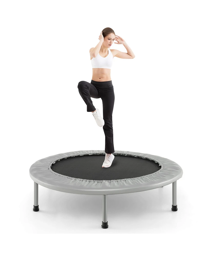 Gymax 38'' Folding Mini Trampoline Fitness Rebounder w/ Safety Pad Silver & Black