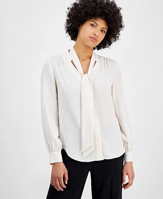 Bar Iii Women's Tie-Neck Long-Sleeve Blouse, Exclusively at Macy's