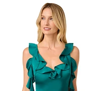 Adrianna by Papell Women's Ruffled V-Neck Sleeveless Satin Gown