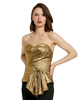 Mac Duggal Women's Metallic Lame Strapless Wrap Top With Bow Detail