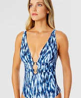 Anne Cole Women's Printed Plunge-Front One-Piece Swimsuit