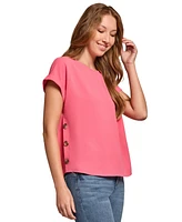 Jones New York Petite Side-Button Cap-Sleeve Top