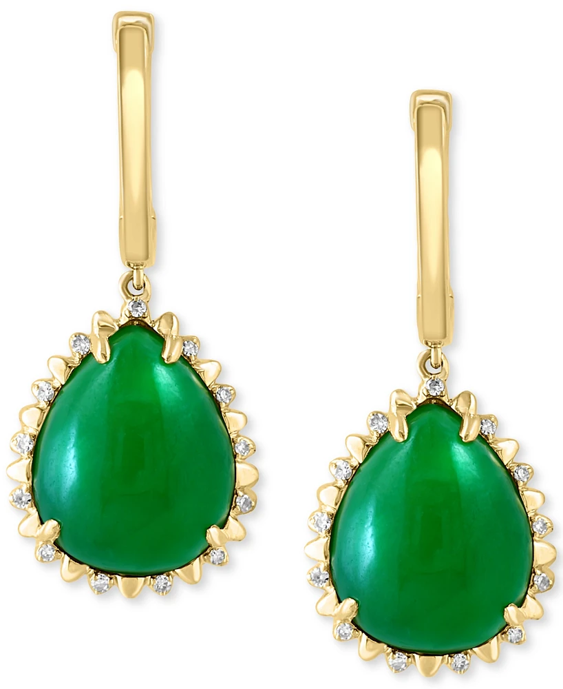 Effy Pear-Shape Dyed Jade & Diamond (1/10 ct. t.w.) Charm Hoop Earrings in 14k Yellow Gold