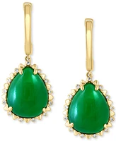 Effy Pear-Shape Dyed Jade & Diamond (1/10 ct. t.w.) Charm Hoop Earrings in 14k Yellow Gold