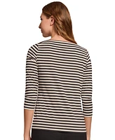 Jones New York Petite Striped Button-Shoulder Top