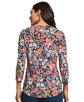 Jones New York Petite Floral V-Neck 3/4-Sleeve Top